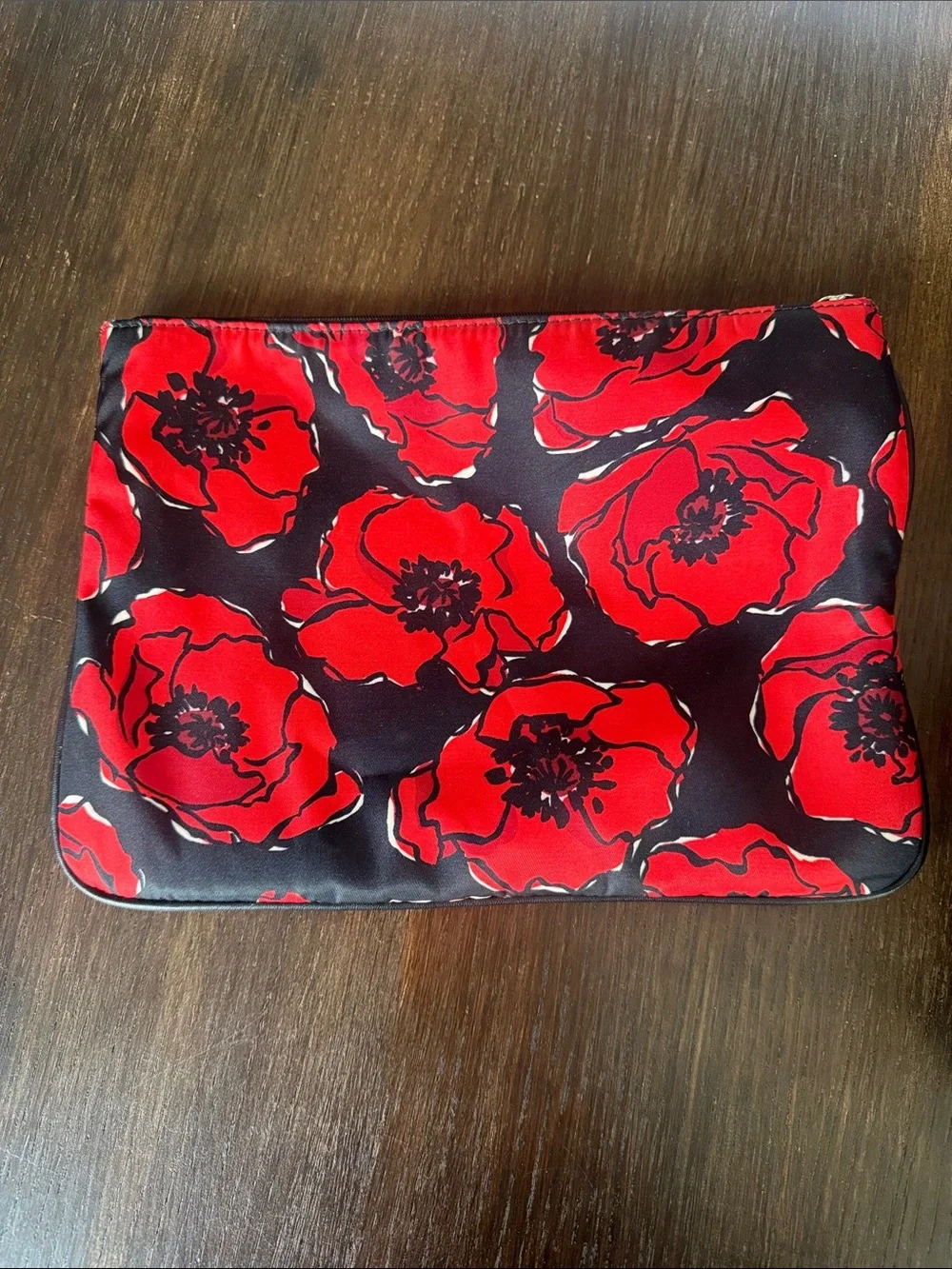 kate spade Black Wristlet Clutch with Red Floral Print